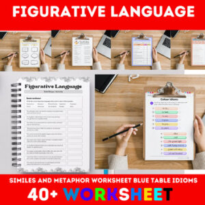 Figurative Language Similes and Metaphor Worksheet Blue Table Idioms